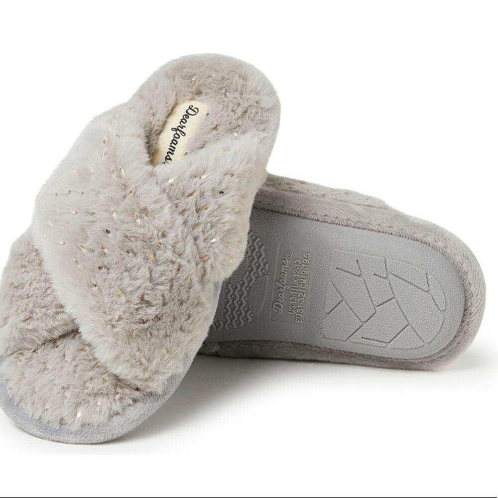 NWT Dearfoam Ava Faux Sparks Slippers in Sleet ( Size 2-3)